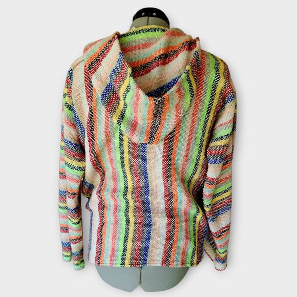 Artisan Baja Hoodie Womens L Jerga "Drug Rug" Pullover Multi-Colored Striped - Picture 2 of 6